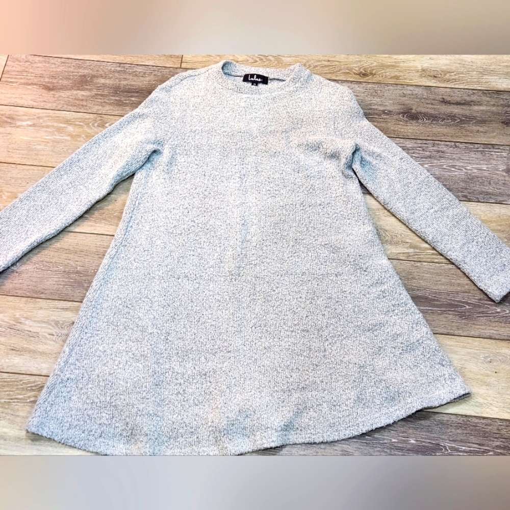 Lulus harmonious light grey angora wool mock neck long sleeve swing dress - Picture 2 of 10